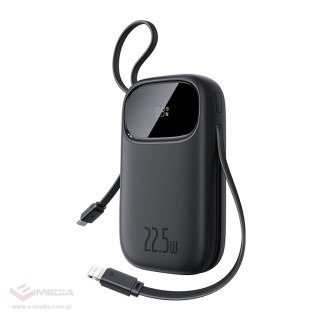 Powerbank Baseus EnerFill FC31 QPow3 20000mAh 22.5W z wyświetlaczem cyfrowym i 2 wbudowanymi kablami (USB-C + Lightning) - czarn