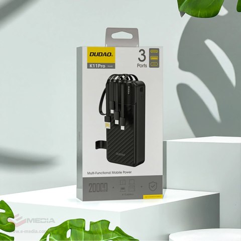 Powerbank Dudao K11 Pro 20000mAh z wbudowanymi kablami - czarny