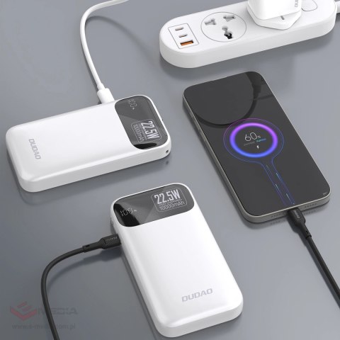 Powerbank Dudao K31 10000 mAh 22,5W PD z wbudowanym kablem - biały