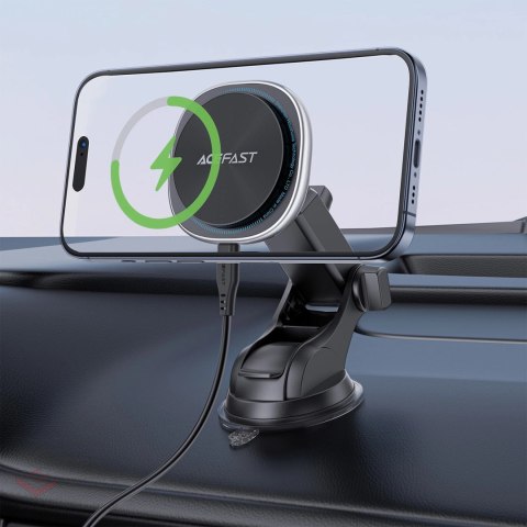 Uchwyt magnetyczny Acefast D42 z ładowarką bezprzewodową na deskę rozdzielczą kompatybilny z MagSafe - czarny
