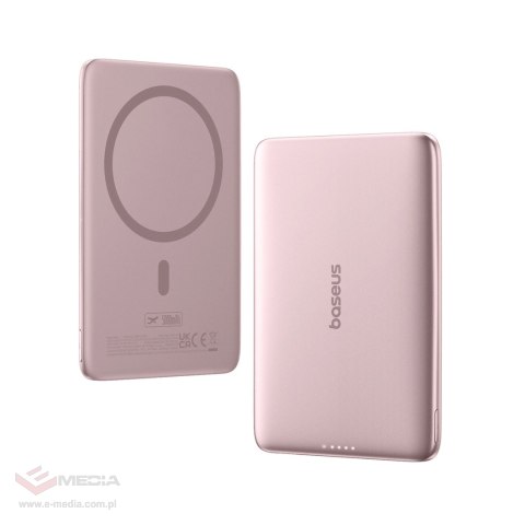 Powerbank Baseus PicoGo AM41 5000mAh 20W Ultra-Slim kompatybilny z MagSafe z kablem Baseus Simple USB-C 60W 30cm - różowy