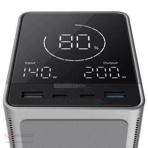 Powerbank Cuktech 300W 40000mAh z ładowaniem bezprzewodowym 2x USB-C + 2x USB-A - czarny