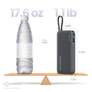 Powerbank Cuktech CUKP200NGLDG 45W 20000mAh z wbudowanym kablem USB-C - szary