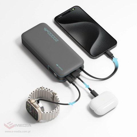 Powerbank Cuktech CUKP200NGLLG 45W 20000mAh z wbudowanym kablem USB-C - biały