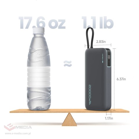 Powerbank Cuktech CUKP200NGLLG 45W 20000mAh z wbudowanym kablem USB-C - biały