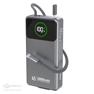 Powerbank Dudao K31 Pro 45W 20000mAh z wbudowanym zwijanym kablem USB-C - szary