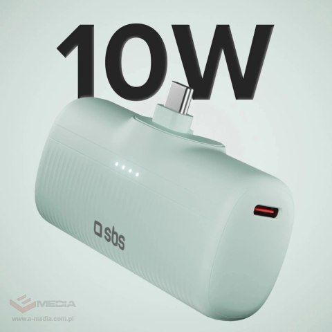 Powerbank SBS EcoPower 5000 mAh 10W z wbudowanym portem USB-C - zielony