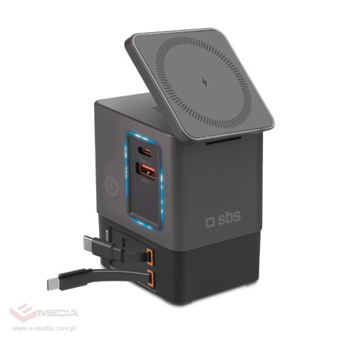 Stacja ładująca SBS Power Dock 6w1 z MagSafe, podstawką i kablami USB-C 65W - czarna
