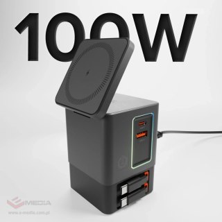 Stacja ładująca SBS Power Dock 6w1 z MagSafe, podstawką i kablami USB-C 65W - czarna