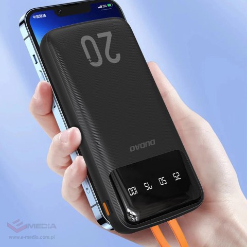Dudao pojemny powerbank z 4 wbudowanymi kablami 20000mAh USB Typ C + micro USB + Lightning + USB-A (wejście) - czarny (Dudao K6P