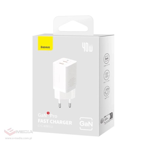 Ładowarka sieciowa Baseus GaN5 Pro 40W 2xUSB-C - biała