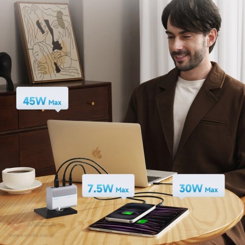 Ładowarka sieciowa Cuktech AD1003EU 100W GaN 2x USB-C + USB-A z kablem - biała