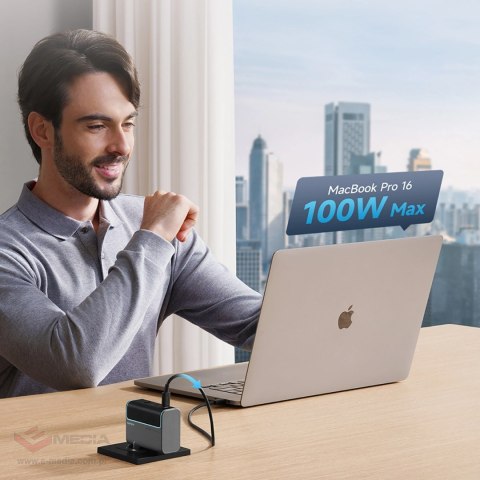 Ładowarka sieciowa Cuktech CUKAD1003EUG GaN 100W 2 x USB-C 1 x USB-A z kablem USB-C -szara