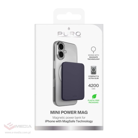 Powerbank Puro 4200mAh ultracienki kompatybilny z MagSafe USB-C - szary
