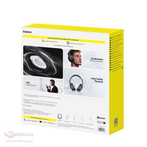 Słuchawki bezprzewodowe Baseus Bass BH1 Lite nauszne Bluetooth 6.0 - czarne