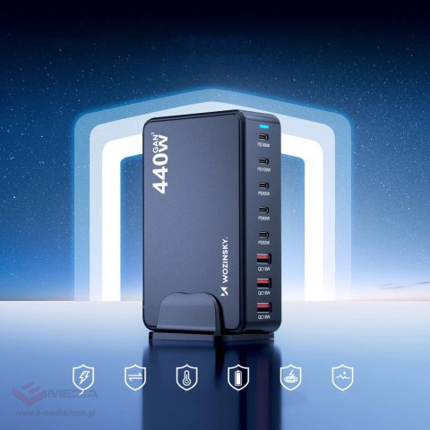 Stacja ładująca Wozinsky WSL-440 GaN QC3 - 185W - czarna