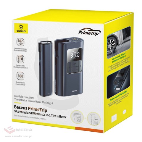 Kompresor do opon Baseus PrimeTrip VA1 75W 2w1 z latarką i powerbankiem 6000mAh - czarny