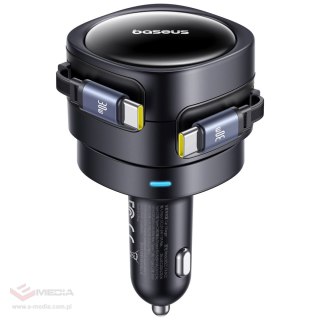 Ładowarka samochodowa Baseus Enjoyment Max 60W z dwoma zwijanymi kablami USB-C - czarna