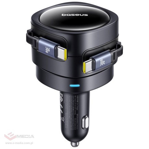 Ładowarka samochodowa Baseus Enjoyment Max 60W z dwoma zwijanymi kablami USB-C - czarna