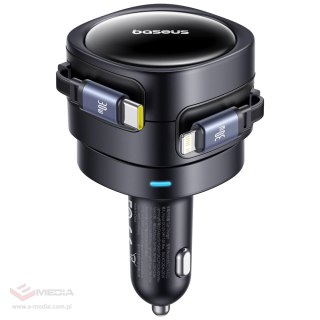 Ładowarka samochodowa Baseus Enjoyment Max 60W ze zwijanymi kablami USB-C i Lightning - czarna