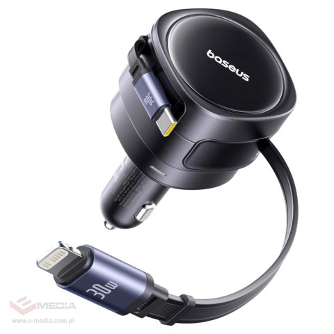 Ładowarka samochodowa Baseus Enjoyment Max 60W ze zwijanymi kablami USB-C i Lightning - czarna