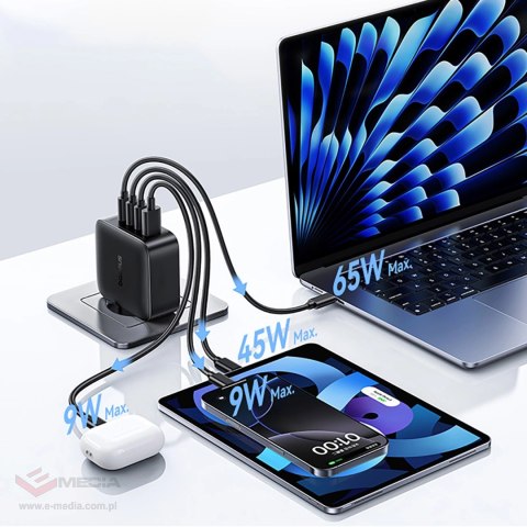 Ładowarka sieciowa Baseus EnerFill FH11 GaN 140W 3xUSB-C + 1xUSB-A - czarna