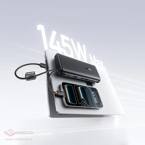 Powerbank Baseus EnerFill FC41 25000mAh 145W z wyświetlaczem cyfrowym i wbudowanym podwójnym kablem USB-C - czarny
