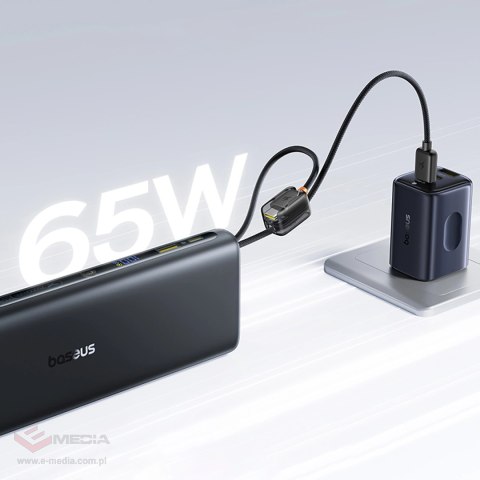 Powerbank Baseus EnerFill FC41 25000mAh 145W z wyświetlaczem cyfrowym i wbudowanym podwójnym kablem USB-C - czarny