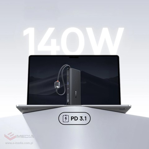 Powerbank Baseus EnerFill FC41 25000mAh 145W z wyświetlaczem cyfrowym i wbudowanym podwójnym kablem USB-C - czarny