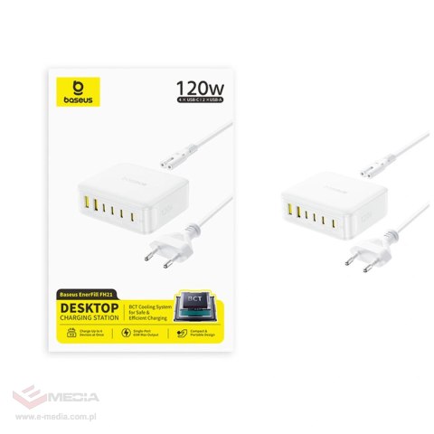 Stacja ładująca Baseus EnerFill FH21 120W 4xUSB-C + 2xUSB-A - biała