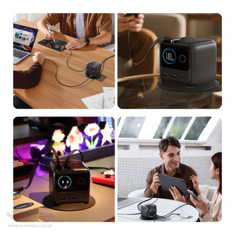 Ładowarka biurkowa Joyroom Podix JR-TRD01 GaN 140W z 5 portami i podwójnymi zwijanymi kablami - szara