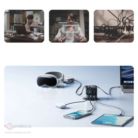 Ładowarka biurkowa Joyroom Podix JR-TRD01 GaN 140W z 5 portami i podwójnymi zwijanymi kablami - szara