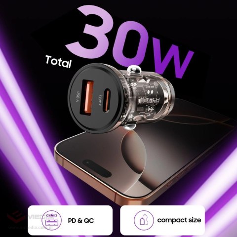 Ładowarka samochodowa Tech-Protect CC01 30 W 2-porty USB-A / USB-C - czarna