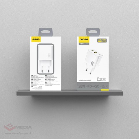 Ładowarka sieciowa Dudao A27TEU PD 30W GaN USB-A USB-C - biała
