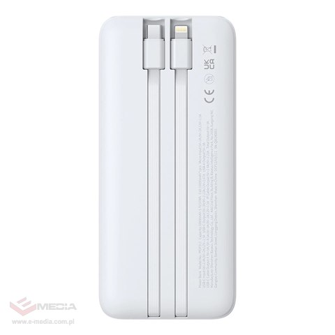 Powerbank Baseus Lipow 10000mAh 22,5W z dwoma wbudowanymi kablami (z kablem Baseus Simple USB-A - USB-C 3A 20cm) - biały