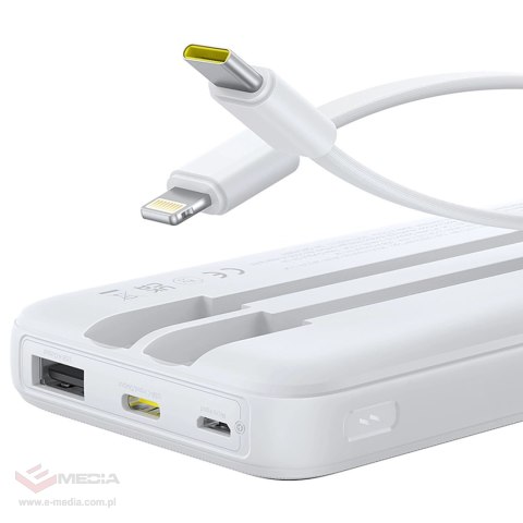 Powerbank Baseus Lipow 10000mAh 22,5W z dwoma wbudowanymi kablami (z kablem Baseus Simple USB-A - USB-C 3A 20cm) - biały