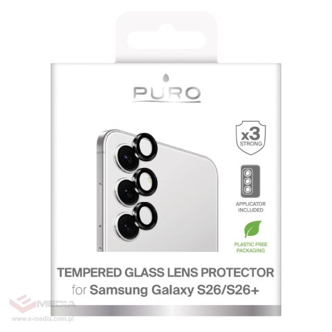 Szkło hartowane Puro na tylną kamerę do Samsung Galaxy S26/S26 Plus - z czarną ramką