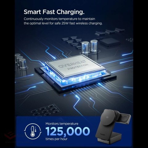 Ładowarka bezprzewodowa magnetyczna Spigen Essential Qi2.2 25W 3in1 MagSafe - czarna
