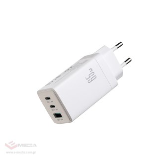 Ładowarka sieciowa Joyroom JR-TG10 65W GaN 2x USB-C + USB-A z kablem 100W USB-C - USB-C 1.2m - biała