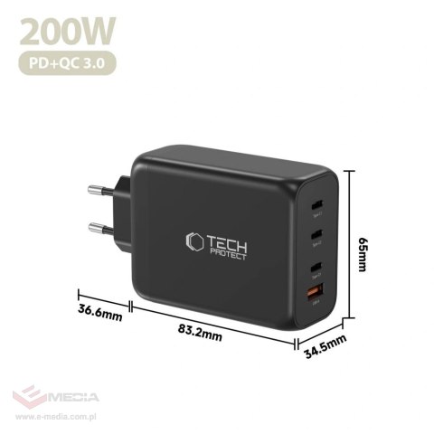 Ładowarka sieciowa Tech-Protect NC200W-GaN 4-Porty 200W - czarna
