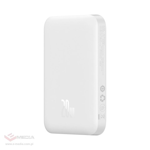 Powerbank Baseus Airpow 6000mAh 20W magnetyczny z kablem Baseus Simple USB-C - USB-C 30cm - biały