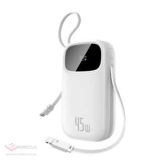 Powerbank Baseus EnerFill FC31 Qpow 3 10000mAh 45W z wyświetlaczem cyfrowym z kablami USB-C i Lightning - biały