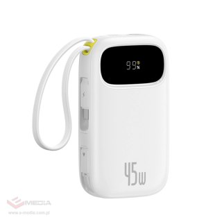 Powerbank Baseus EnerFill FC31 Qpow 3 10000mAh 45W z wyświetlaczem cyfrowym z kablami USB-C i Lightning - biały