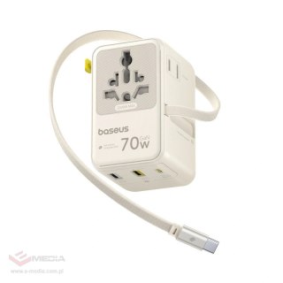 Adapter podróżny Baseus EnerCore CG11 70W 6w1 ze zwijanym kablem USB-C - biały
