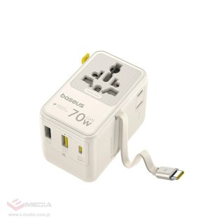Adapter podróżny Baseus EnerCore CG11 70W 6w1 ze zwijanym kablem USB-C - biały