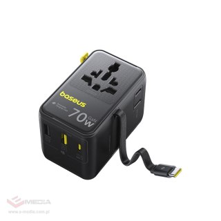 Adapter podróżny Baseus EnerCore CG11 70W 6w1 ze zwijanym kablem USB-C - czarny