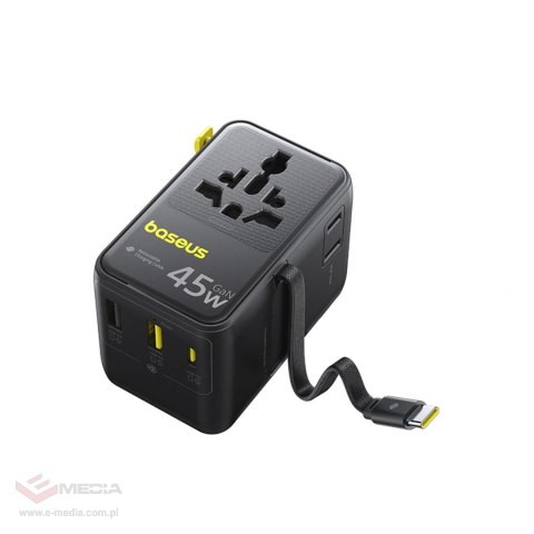 Adapter podróżny Baseus PicoGo AG11 45W 6w1 ze zwijanym kablem USB-C - czarny