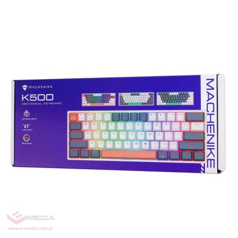 Klawiatura gamingowa Machenike K500-B61 przewodowa mechaniczna podświetlana Brown Switch - niebiesko-biała
