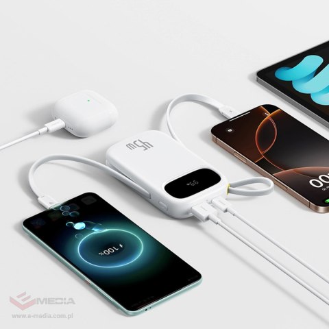 Powerbank Baseus EnerFill FC31 QPow3 20000mAh 45W z wyświetlaczem cyfrowym z 2 wbudowanymi kablami USB-C - biały