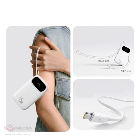Powerbank Baseus EnerFill FC31 QPow3 20000mAh 45W z wyświetlaczem cyfrowym z 2 wbudowanymi kablami USB-C - biały